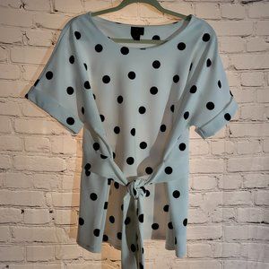 Worthington, XL, Black and White Polka Dot Short Sleeve, Tie Front Top